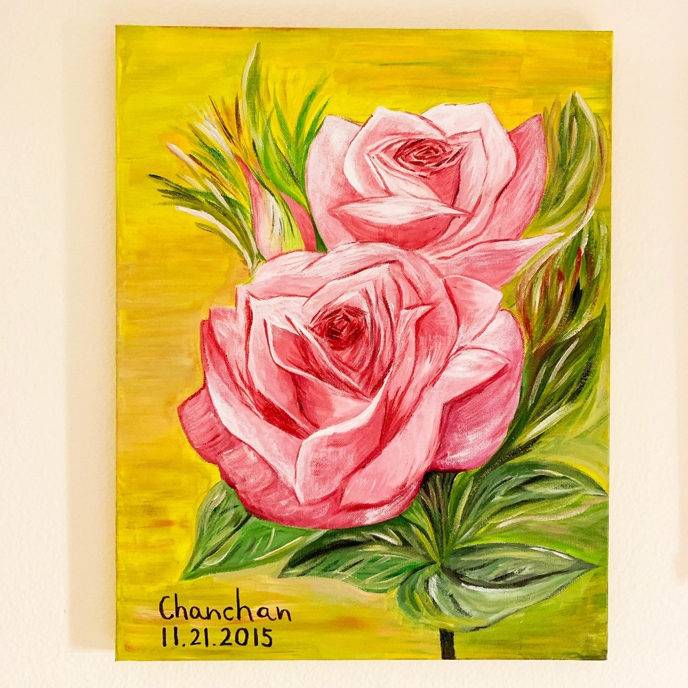My Acrylic Color Flowers Painting - Pink Rose